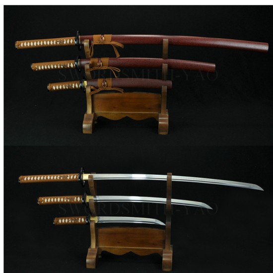 Japanese Sword Set (KATANA+WAKIZASHI+TANTO) Caron Steel Quenched Full Tang Blade