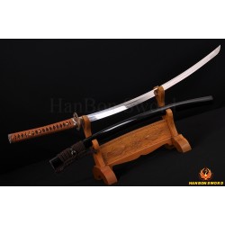 Japanese Samurai Sword KATANA 1.26" sori clay tempered blade Dragonfly theme fittings