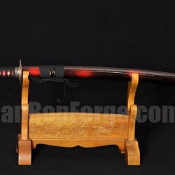 Black&Red Damascus Oil Quenched Full Tang Blade Tiger&Lion Koshirae Japanese Sword KATANA