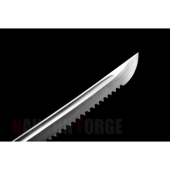Serrated Blade Japanese Samurai Sword Handmade T10 Steel Blade