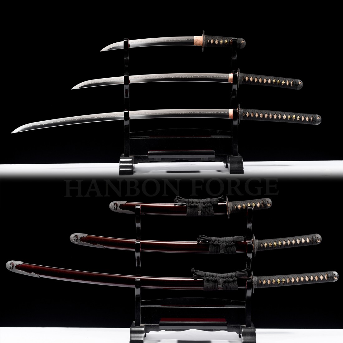 Handmade Japanese Sword Set (Katana, Wakizashi And Tanto) With Choji ...