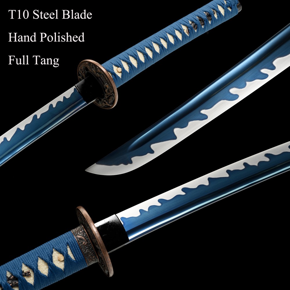 HanBon Forged Blue Samurai Sword Japanese Dragon Katana Real T10 Steel ...