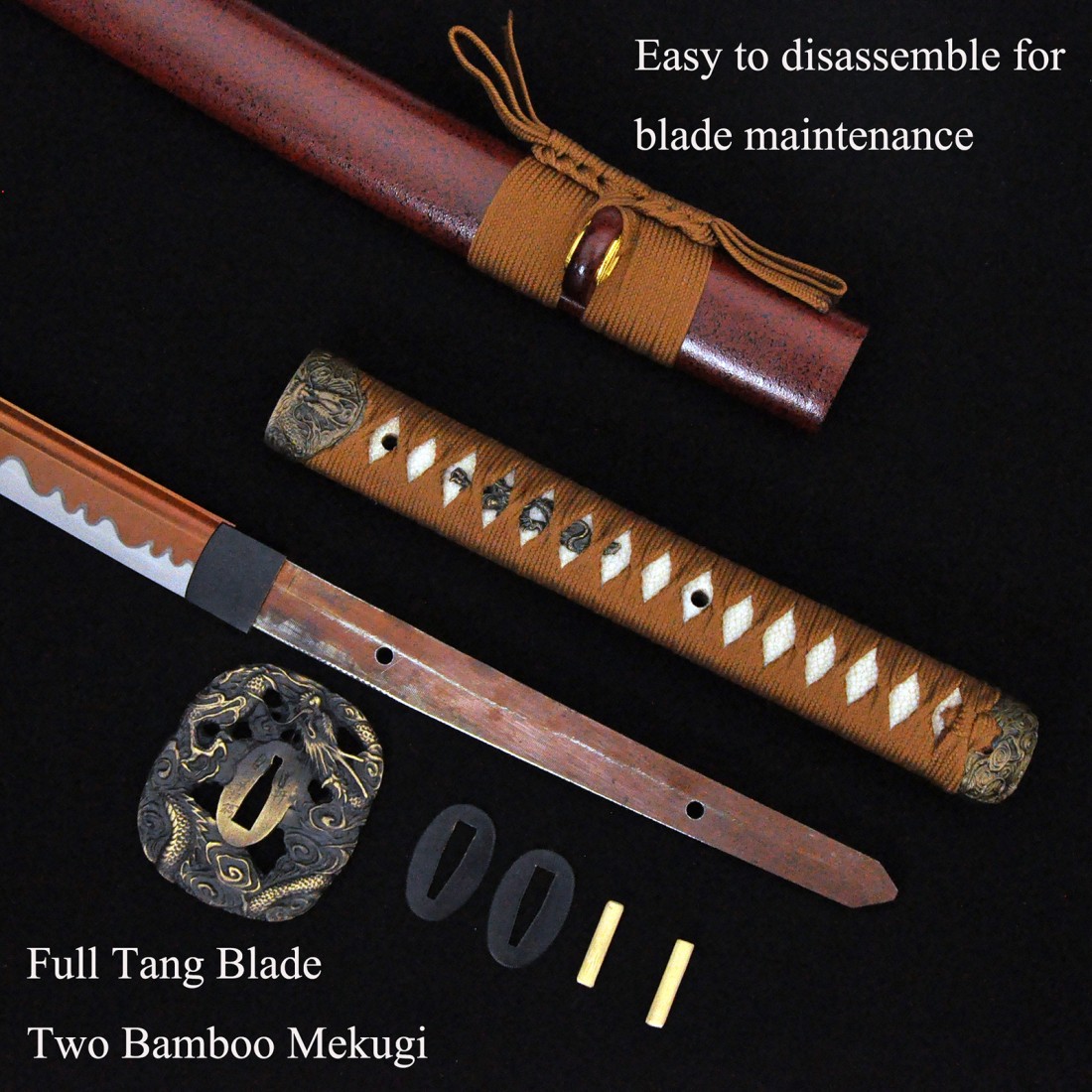 HanBon Forge Samurai Katana Sword Real T10 steel Full Tang Red Blade ...